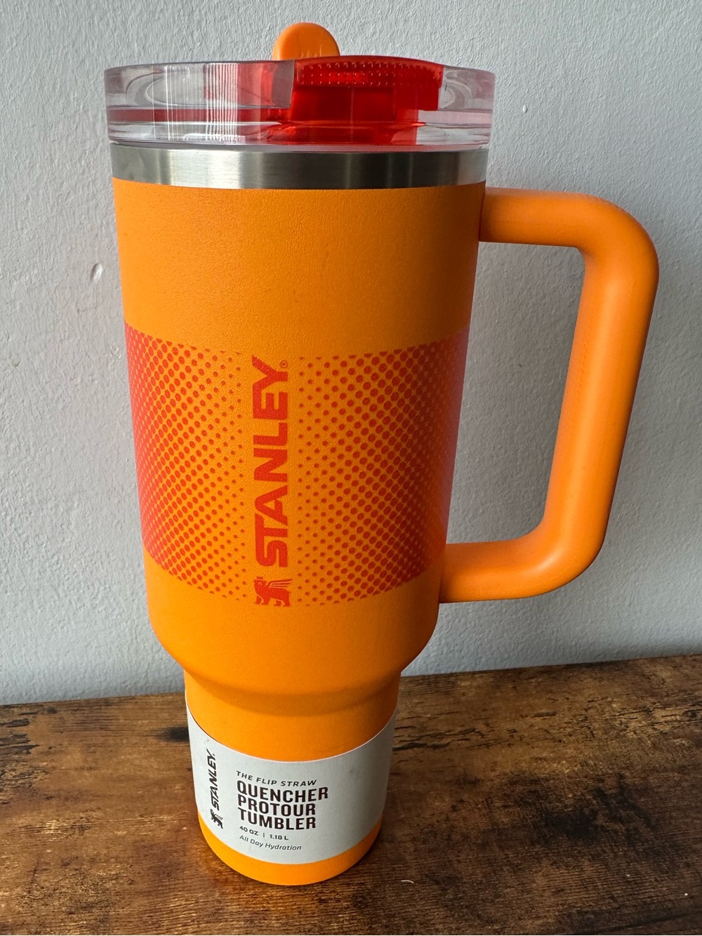 Stanley Bright Orange with Red Retro Travel Tumbler with Lid Flip Straw 40Oz NWT